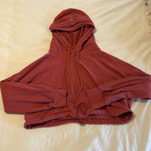 Pink cropped drawstring hoodie brand Amazhiyu size S